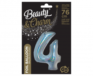 Balon foliowy B&C, Cyfra 4, holograficzna srebrna, 76 cm
