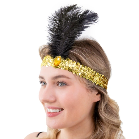 Opaska z cekinami i piórami, Lata 20-te, złota
