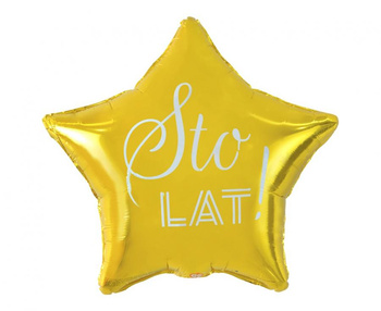Balon foliowy Sto Lat, gwiazda złota, nadruk biały, 19"