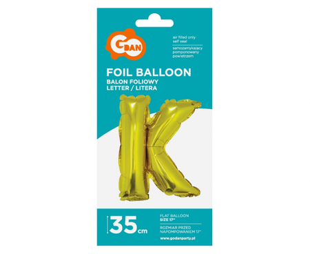Balon foliowy "Litera K", złota, 35 cm