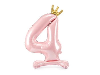 Stojący balon foliowy cyfra "4", 84 cm, jasny różowy