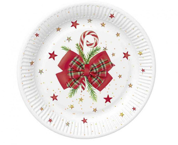 Talerzyki papierowe "Kokardka z laską cukrową" 23cm, 8 szt