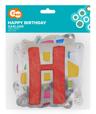Girlanda papierowa Happy Birthday, kolorowa, 160x14 cm