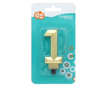 Świeczka cyferka 1 - Diament, metalik złoty, 7.6 cm