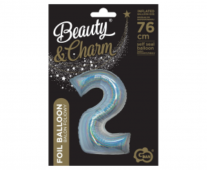 Balon foliowy B&C, Cyfra 2, holograficzna srebrna, 76 cm