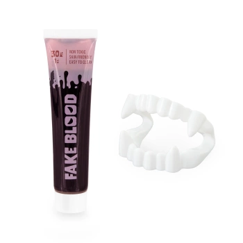Sztuczna krew 30 ml + zęby wampira Halloween