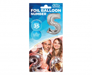 Balon foliowy "Cyfra 5", srebrna, 35 cm