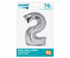 Balon foliowy Smart, Cyfra 2, srebrna, 76 cm