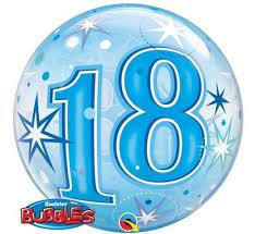 Balon Bubble "18 Urodziny" gwiazdki niebieski 22''