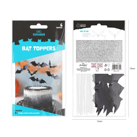Toppery na tort Halloween Nietoperze DIY 6 szt.
