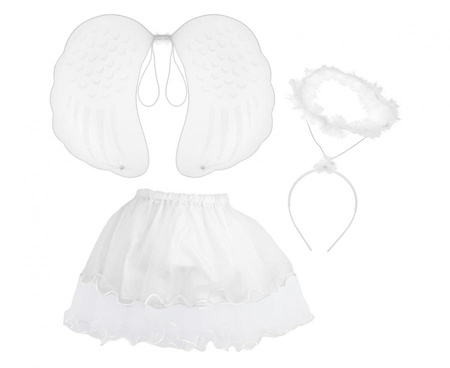 Zestaw dla dzieci "Aniołek" (spódniczka z obszyciem, skrzydła, aureolka)