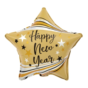 Balon foliowy Gwiazda Happy New Year matowy złoty 45cm