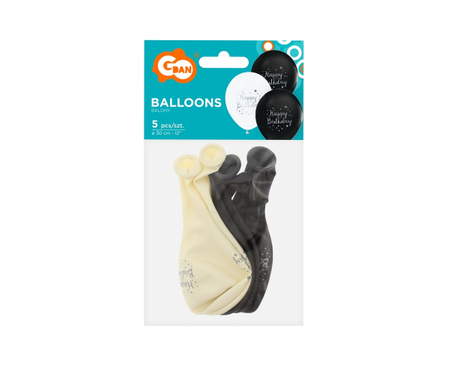 Balony Happy Birthday, 12"/ 5 szt.