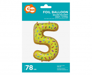 Balon foliowy Cyfra 5, ciasteczko, 78 cm