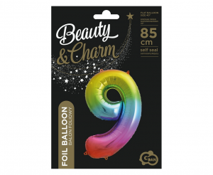 Balon foliowy B&C Cyfra 9, tęczowa, 85 cm