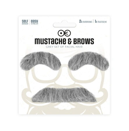 Sztuczne brwi i wąsy siwe - zestaw