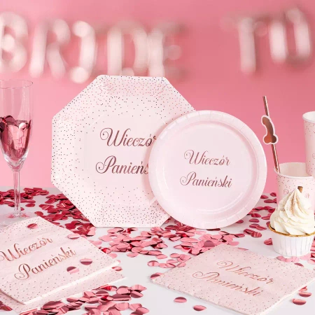 Talerzyki papierowe Wieczór Panieński rose gold