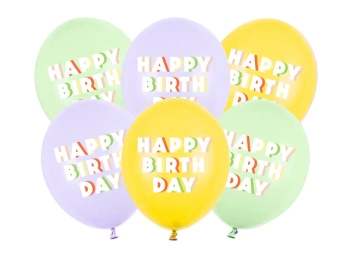 Balony 30 cm, Happy Birthday, mix (6szt)