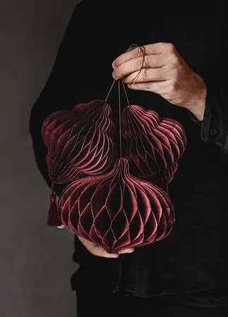 Bombka papierowa honeycomb Owal, bordo, 18x15cm