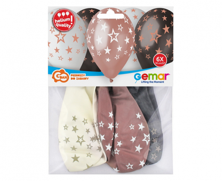Balony Premium Hel GWIAZDY RÓŻOWO-ZŁOTE, 13 cali/ 6 szt.