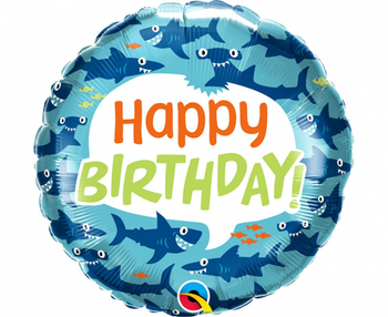 Balon foliowy 18 cali QL RND Birthday Fun Sharks