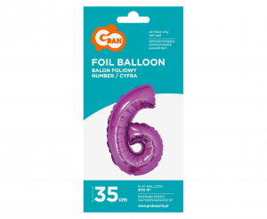 Balon foliowy "Cyfra 6", różowa, 35 cm