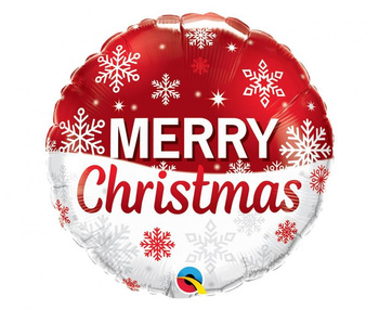 Balon foliowy 18" QL RND " Merry Christmas" (płatki śniegu)