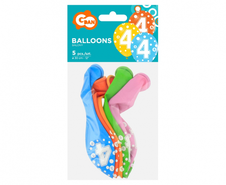 Balony z cyframi: 4, 12"/ 5 szt.