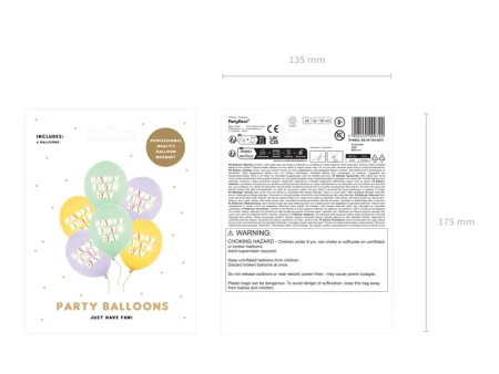 Balony 30 cm, Happy Birthday, mix (6szt)