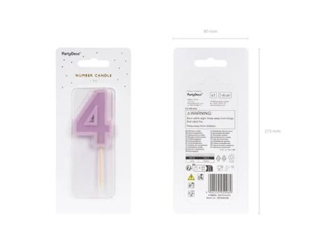 Świeczka urodzinowa Cyferka 4, fiolet, 6 cm