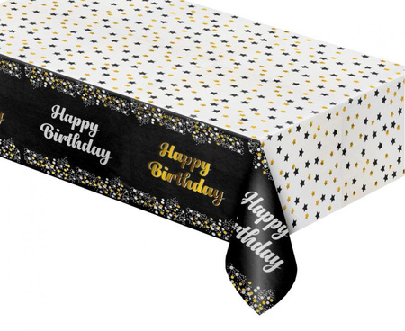 Obrus foliowy B&C "Happy Birthday" czarny, 137x183 cm
