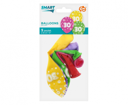 Balony z cyframi: 30, 12"/ 5 szt.