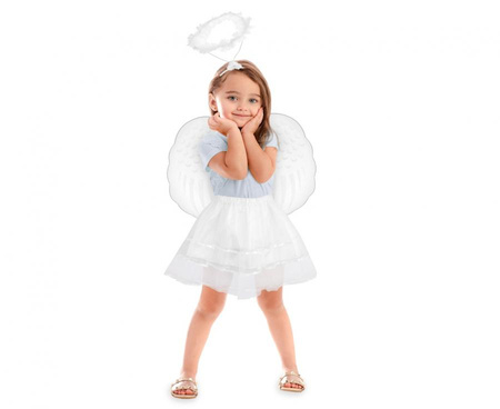 Zestaw dla dzieci "Aniołek" (spódniczka z tasiemkami, skrzydła, aureolka)