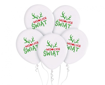 Balony Wesołych Świąt (z rogami), 12"/ 5 szt.