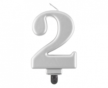 Świeczka B&C cyferka 2, metalik srebrna, 8,0 cm