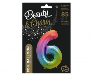 Balon foliowy B&C Cyfra 6, tęczowa, 85 cm