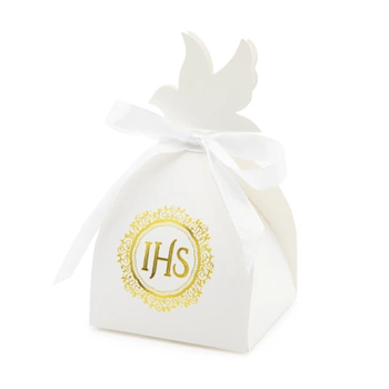 Pudełko na prezent dla gości IHS biało-złote 6szt. DIY