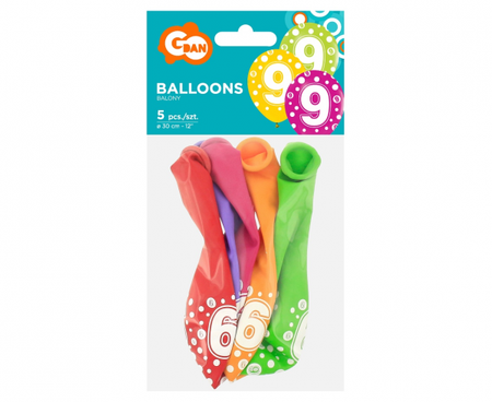Balony z cyframi: 9, 12"/ 5 szt.