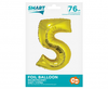 Balon foliowy Smart, Cyfra 5, złota, 76 cm