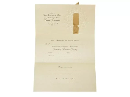 Zaproszenia komunijne ze złotą wstążką