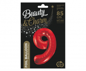 Balon foliowy B&C Cyfra 9, czerwona, 85 cm