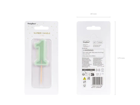 Świeczka urodzinowa Cyferka 1, zielony, 6 cm
