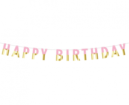 Girlanda papierowa Happy Birthday, różowo-złota