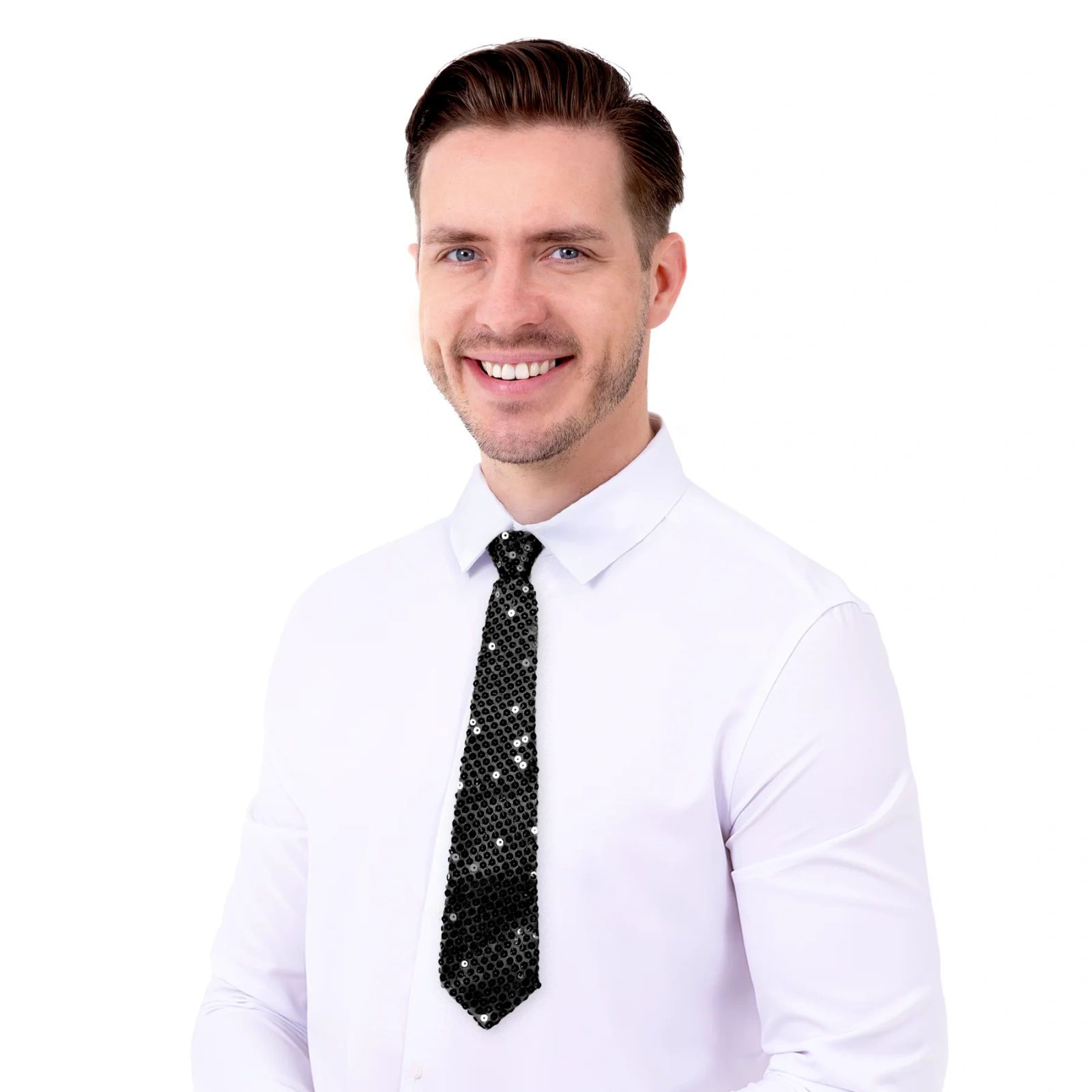 Czarny krawat z cekinami widok z przodu