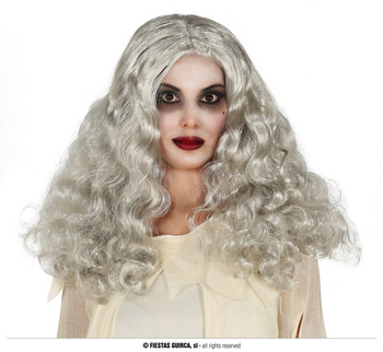 Peruka czarownicy, siwe kręcone włosy