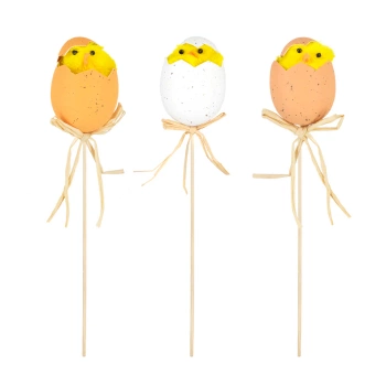 Dekoracje wielkanocne Kurczaki w skorupkach i czapeczkach na patyku, 1 szt.