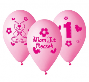 Balony Premium "Moje 1 urodziny ( różowy ), 12" / 5 szt.