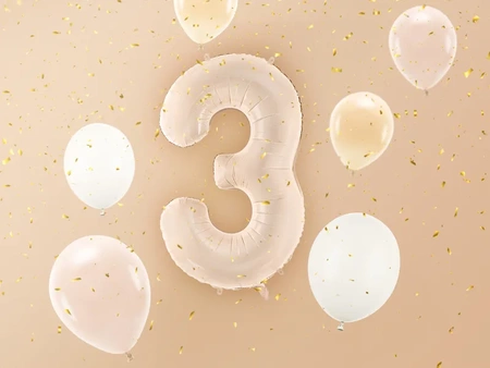 Balon foliowy Cyfra ''3'', 72cm, c. beż