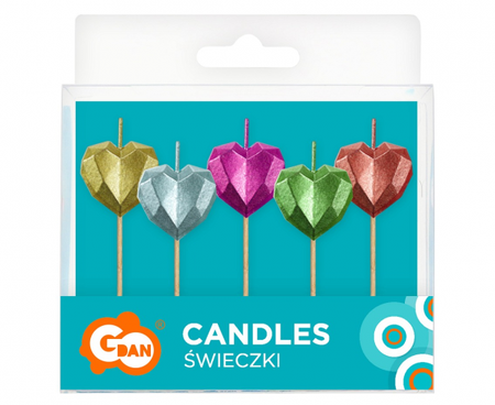 Świeczki pikery Serduszka, metaliczne, 5 szt.