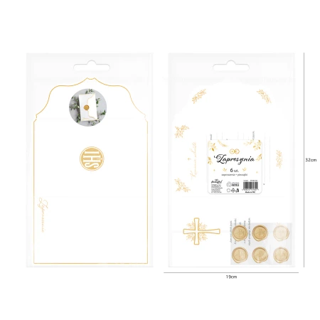 Zaproszenie Komunia Święta Złoty IHS z pieczęcią lakową 6 szt.